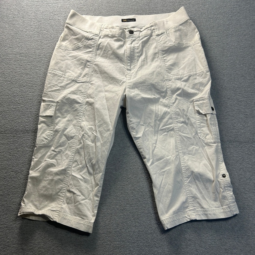 Lee‎ Relaxed Fit Cargo Capri Pants Womens 18W Medium White Stretch Plus Size